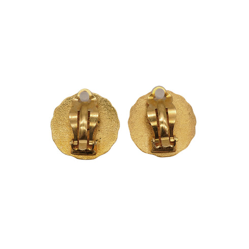 VINTAGE CHANEL EARRINGS ROUND COCOMARK GOLD ACCESSORY 96P 90335895