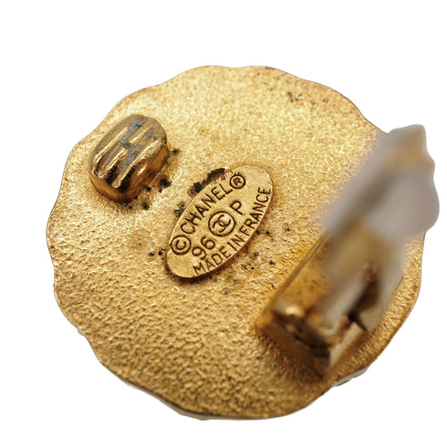 VINTAGE CHANEL EARRINGS ROUND COCOMARK GOLD ACCESSORY 96P 90335895