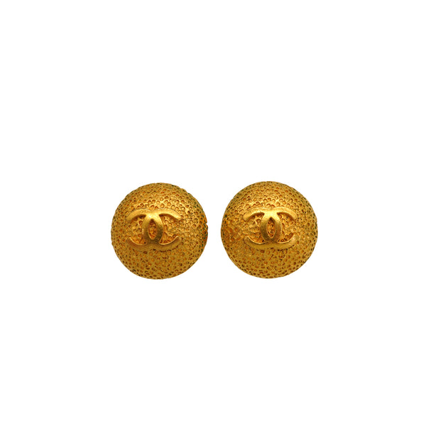 VINTAGE CHANEL EARRINGS ROUND COCOMARK GOLD ACCESSORY 96P 90338257
