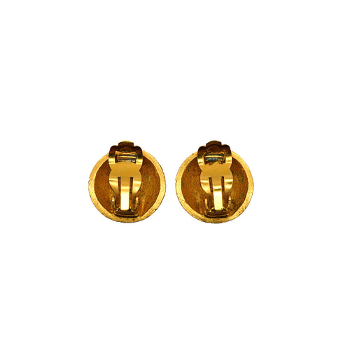 VINTAGE CHANEL EARRINGS ROUND COCOMARK GOLD ACCESSORY 96P 90338257
