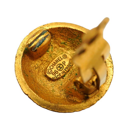 VINTAGE CHANEL EARRINGS ROUND COCOMARK GOLD ACCESSORY 96P 90338257