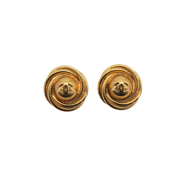 VINTAGE CHANEL EARRINGS ROUND COCOMARK GOLD ACCESSORY 97A 90322930