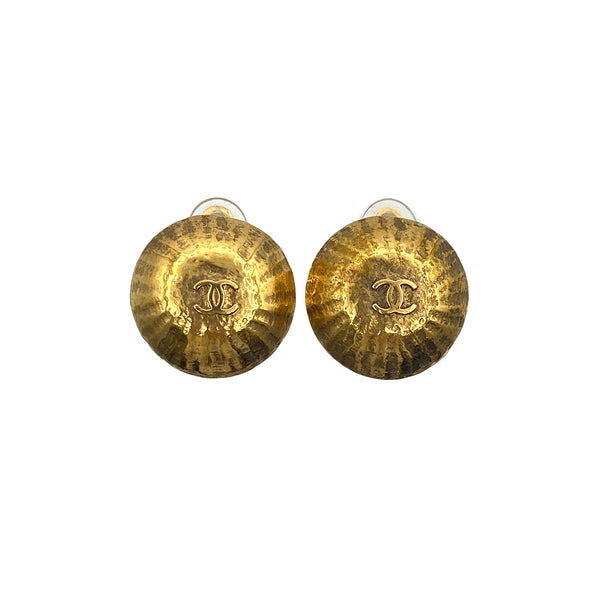 VINTAGE CHANEL EARRINGS ROUND COCOMARK GOLD ACCESSORY 97P 90321028