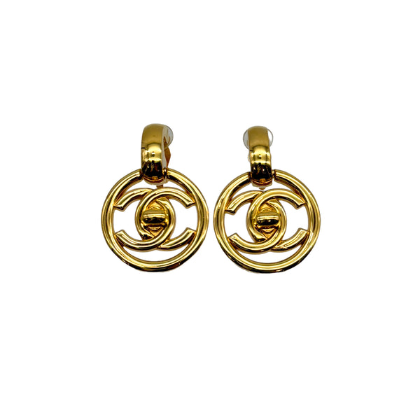 VINTAGE CHANEL EARRINGS ROUND COCOMARK GOLD ACCESSORY 97P 90313870