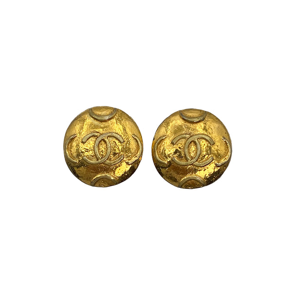 VINTAGE CHANEL EARRINGS ROUND COCOMARK GOLD ACCESSORY 90321092