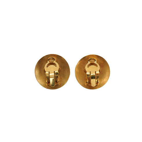 VINTAGE CHANEL EARRINGS ROUND COCOMARK GOLD BLACK ACCESSORY 93A 90339127