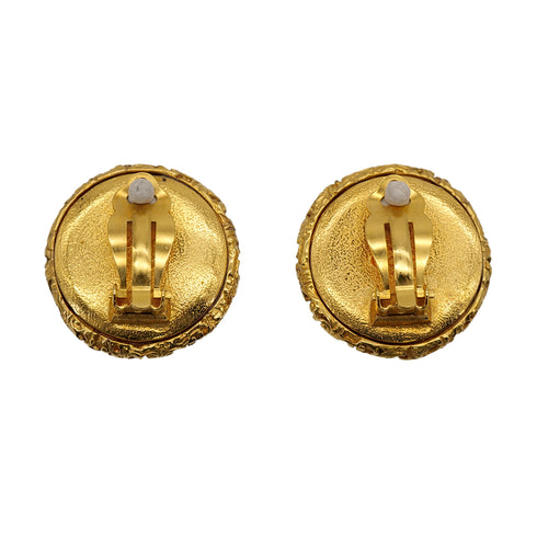 VINTAGE CHANEL EARRINGS ROUND COCOMARK GOLD BLACK ACCESSORY 95A 90312950