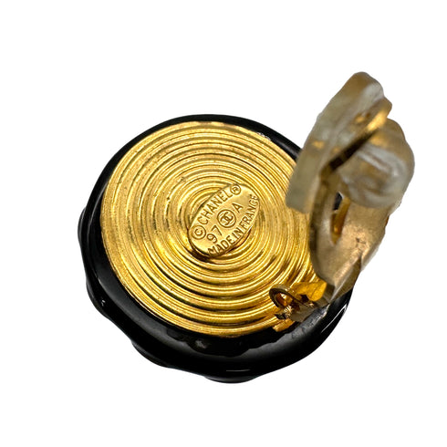 VINTAGE CHANEL EARRINGS ROUND COCOMARK GOLD BLACK ACCESSORY 97A 90322929