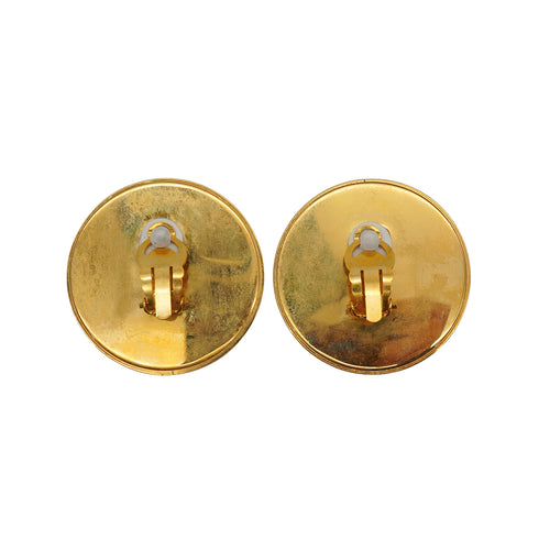 VINTAGE CHANEL EARRINGS ROUND COCOMARK BLACK GOLD ACCESSORY 93P 90334889