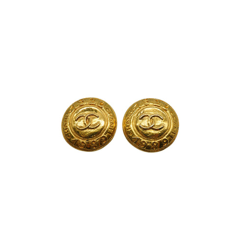 VINTAGE CHANEL EARRINGS ROUND COCOMARK LOGO GOLD ACCESSORY 90338904