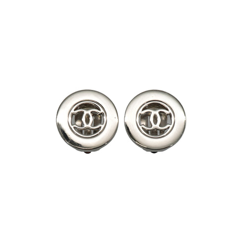 VINTAGE CHANEL EARRINGS ROUND COCOMARK SILVER ACCESSORY 97A 90334877