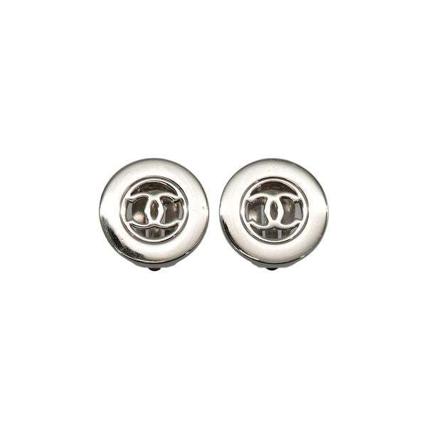 VINTAGE CHANEL EARRINGS ROUND COCOMARK SILVER ACCESSORY 97A 90334877