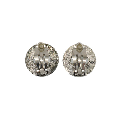 VINTAGE CHANEL EARRINGS ROUND COCOMARK SILVER ACCESSORY 97A 90334877