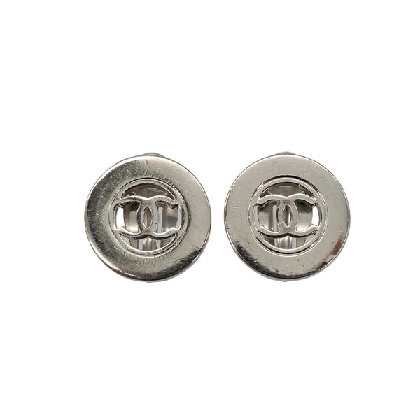 VINTAGE CHANEL EARRINGS ROUND COCOMARK SILVER ACCESSORY 97A 90335628