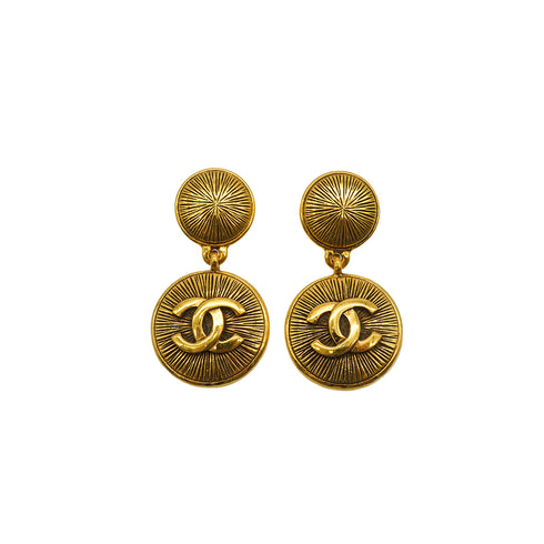 VINTAGE CHANEL EARRINGS ROUND COCOMARK SWING GOLD ACCESSORY 90338897