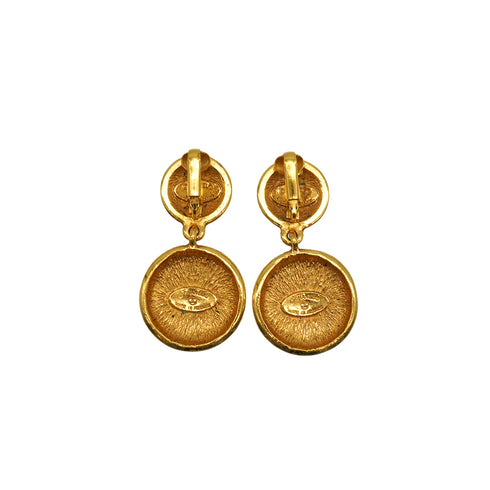 VINTAGE CHANEL EARRINGS ROUND COCOMARK SWING GOLD ACCESSORY 90338897