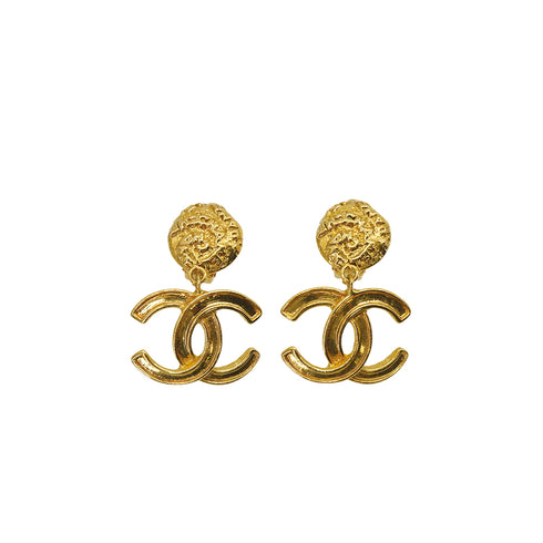 VINTAGE CHANEL EARRINGS ROUND COCOMARK SWING GOLD ACCESSORY 95A 90317784