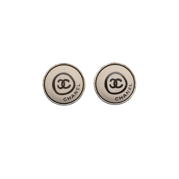 VINTAGE CHANEL EARRINGS ROUND COCOMARK WHITE BLACK ACCESSORY 00T 90322938