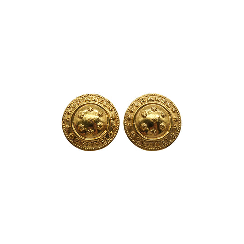 VINTAGE CHANEL EARRINGS ROUND LOGO GOLD ACCESSORY 90337695