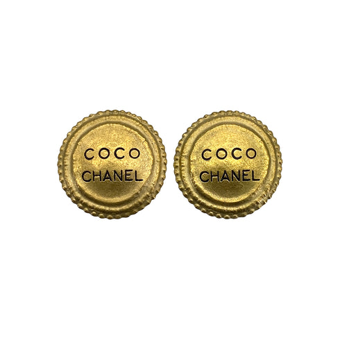 VINTAGE CHANEL EARRINGS ROUND LOGO GOLD ACCESSORY 94A 90322033