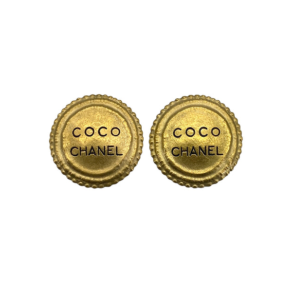 VINTAGE CHANEL EARRINGS ROUND LOGO GOLD ACCESSORY 94A 90322033