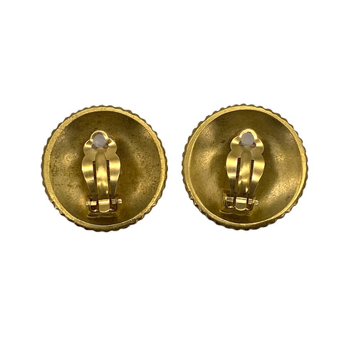 VINTAGE CHANEL EARRINGS ROUND LOGO GOLD ACCESSORY 94A 90322033