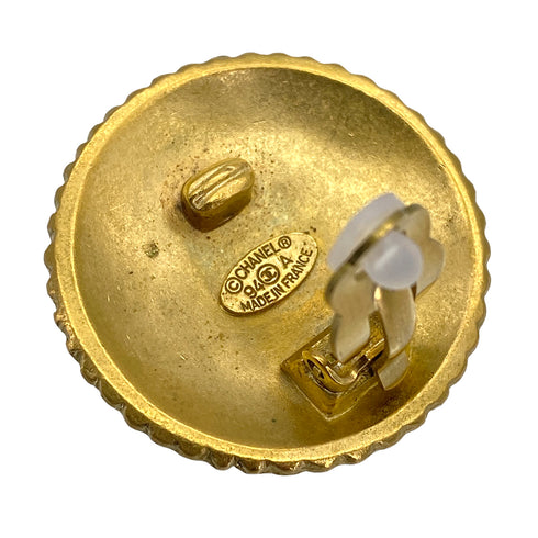 VINTAGE CHANEL EARRINGS ROUND LOGO GOLD ACCESSORY 94A 90322033