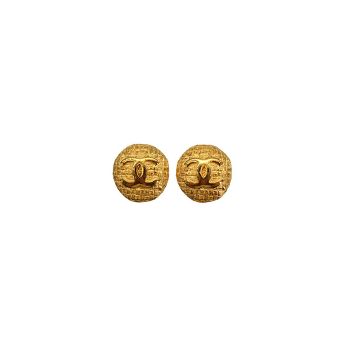 VINTAGE CHANEL EARRINGS ROUND MATELASSE COCOMARK GOLD ACCESSORY 29 90337687