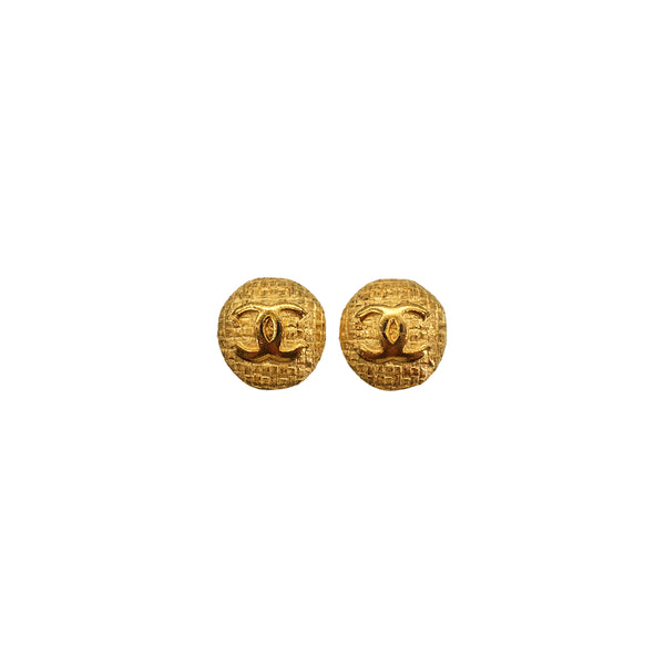 VINTAGE CHANEL EARRINGS ROUND MATELASSE COCOMARK GOLD ACCESSORY 29 90337687