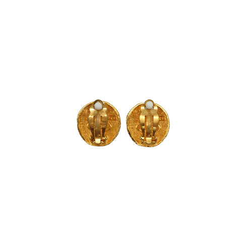VINTAGE CHANEL EARRINGS ROUND MATELASSE COCOMARK GOLD ACCESSORY 29 90337687