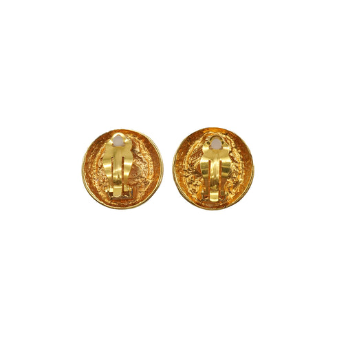 VINTAGE CHANEL EARRINGS ROUND TIGER EYE GOLD ACCESSORY 90337680