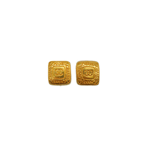 VINTAGE CHANEL EARRINGS SQUARE COCOMARK LOGO GOLD ACCESSORY 99A 90338377