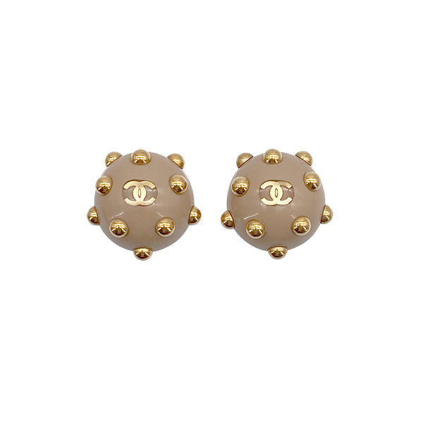 VINTAGE CHANEL EARRINGS STUDS COCOMARK BEIGE GOLD ACCESSORY 00A 90319604