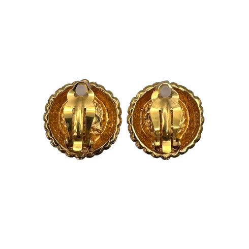 VINTAGE CHANEL EARRINGS TIGER EYE AROUND BROWN GOLD ACCESSORY 90323115