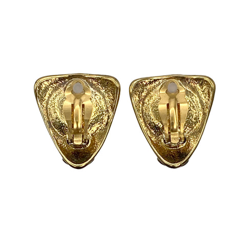 VINTAGE CHANEL EARRINGS TIGER EYE COCOMARK BROWN GOLD ACCESSORY 97P 90321043