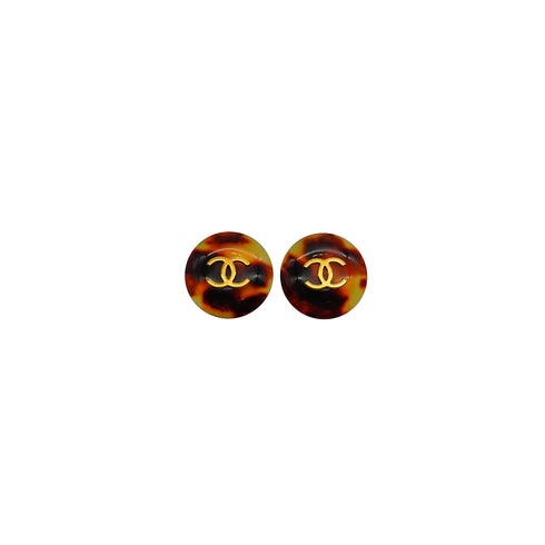 VINTAGE CHANEL EARRINGS TORTOISESHELL COCOMARK ROUND ACCESSORY 97P 90338765