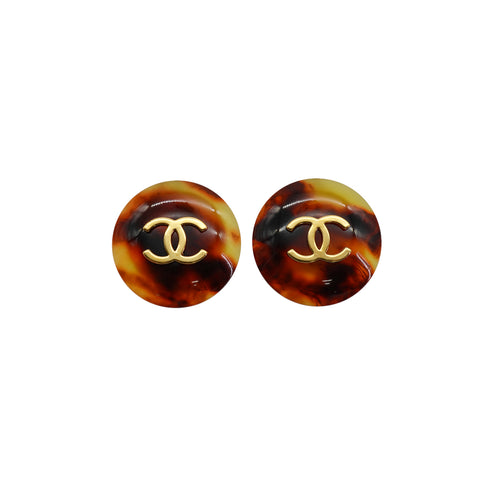 VINTAGE CHANEL EARRINGS TORTOISESHELL COCOMARK ROUND ACCESSORY 97P 90330675