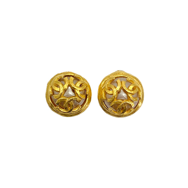 VINTAGE CHANEL EARRINGS TRIPLE COCO FAUX PEARL ACCESSORY 94A 90327607