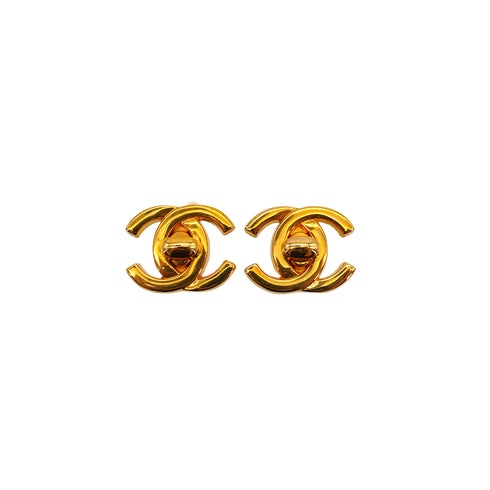 VINTAGE CHANEL EARRINGS TURN LOCK COCOMARK GOLD ACCESSORY 95A 90335806