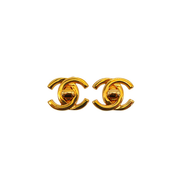 VINTAGE CHANEL EARRINGS TURN LOCK COCOMARK GOLD ACCESSORY 95A 90335806
