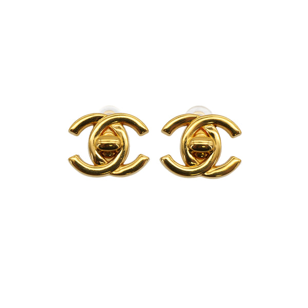 VINTAGE CHANEL EARRINGS TURN LOCK COCOMARK GOLD ACCESSORY 96A 90319970
