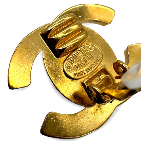 VINTAGE CHANEL EARRINGS TURN LOCK COCOMARK GOLD ACCESSORY 96A 90319970