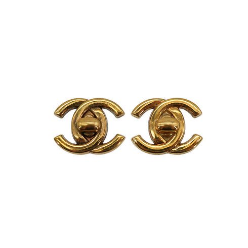 VINTAGE CHANEL EARRINGS TURN LOCK COCOMARK GOLD ACCESSORY 96P 90335636