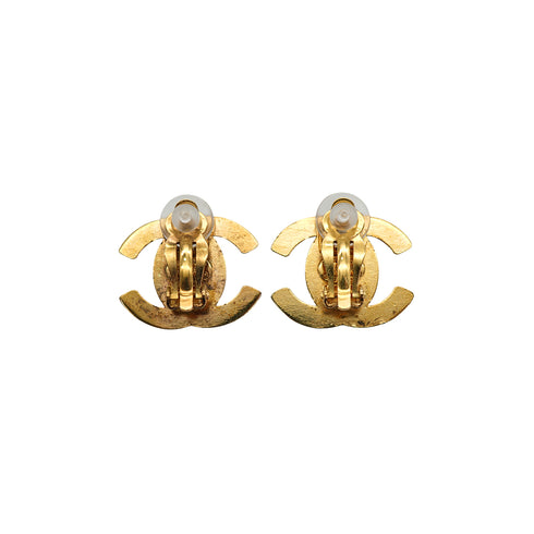 VINTAGE CHANEL EARRINGS TURN LOCK COCOMARK GOLD ACCESSORY 96P 90335636