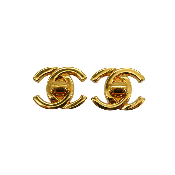 VINTAGE CHANEL EARRINGS TURN LOCK COCOMARK GOLD ACCESSORY 96P 90335751