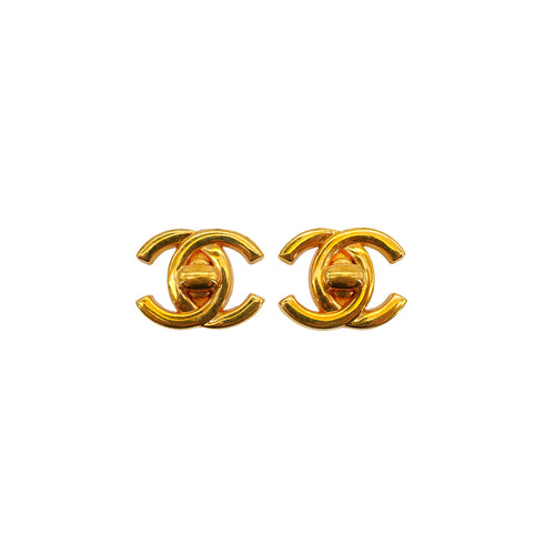 VINTAGE CHANEL EARRINGS TURN LOCK COCOMARK GOLD ACCESSORY 96A 90335754
