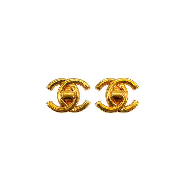 VINTAGE CHANEL EARRINGS TURN LOCK COCOMARK GOLD ACCESSORY 96A 90335754