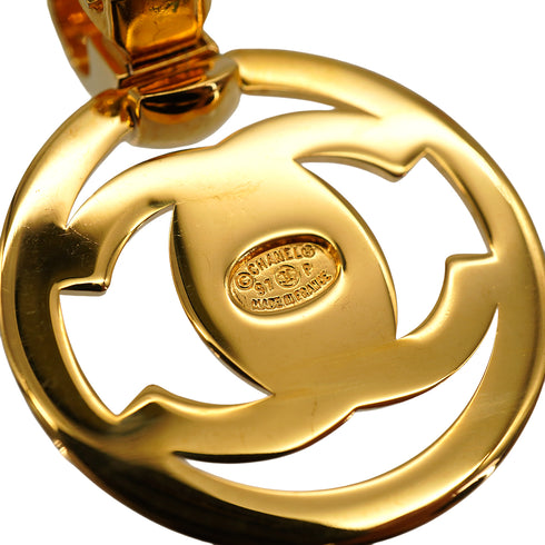 VINTAGE CHANEL EARRINGS TURN LOCK COCOMARK ROUND SWING GOLD ACCESSORY 97P 90335904