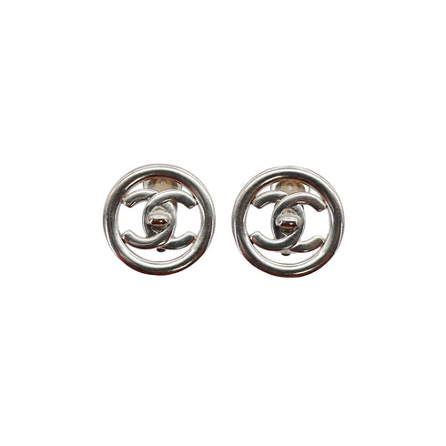 VINTAGE CHANEL EARRINGS TURN LOCK COCOMARK SILVER ACCESSORY 97P 90321022