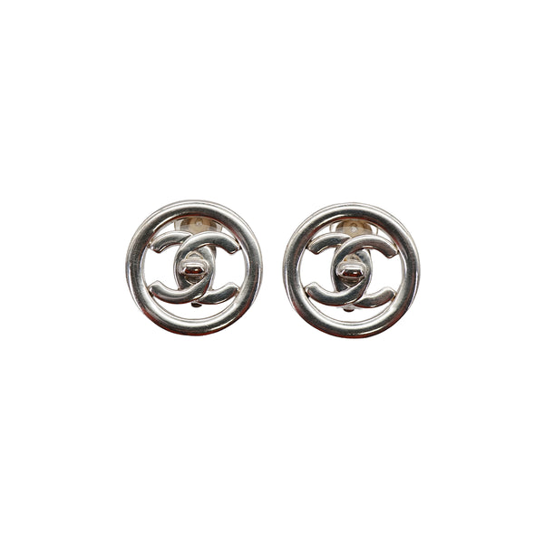 VINTAGE CHANEL EARRINGS TURN LOCK COCOMARK SILVER ACCESSORY 97P 90321022